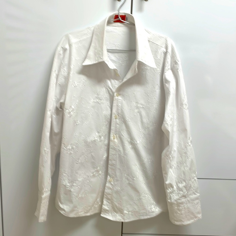 Couture floral stitch button down shirt
